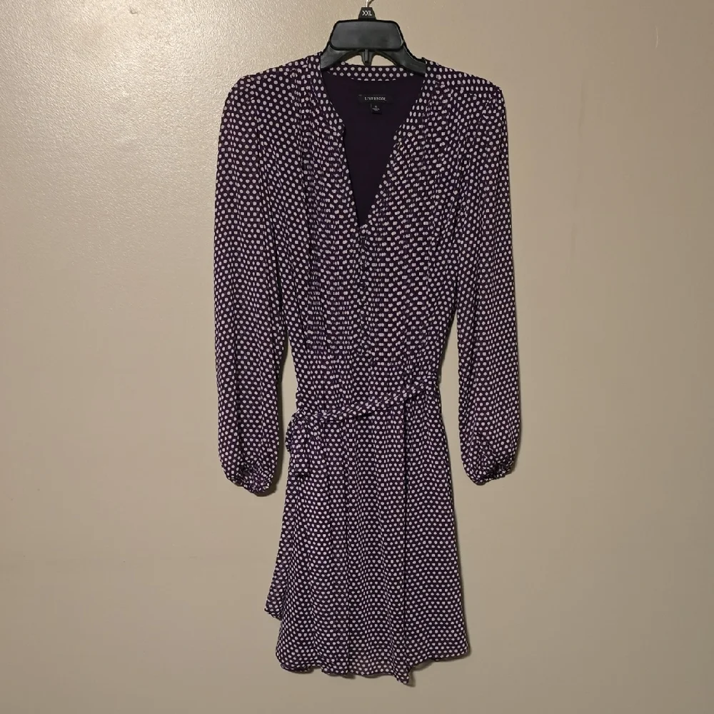 LIVERPOOL Polka‎ Dot Dress Purple and White Boho Women's 10